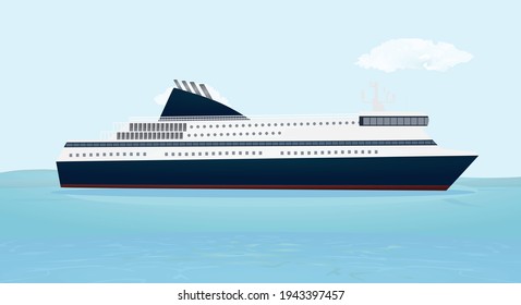 Big boat in sea. vector