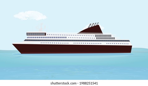Big boat in sea. vector