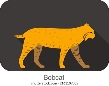 Big bobcat walking side flat 3D icon design