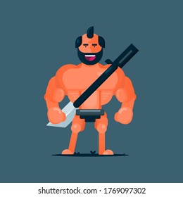Hombre gran creador de cuerpo trae palabras en la parte trasera del personaje de dibujos animados Flat vector Ilustración