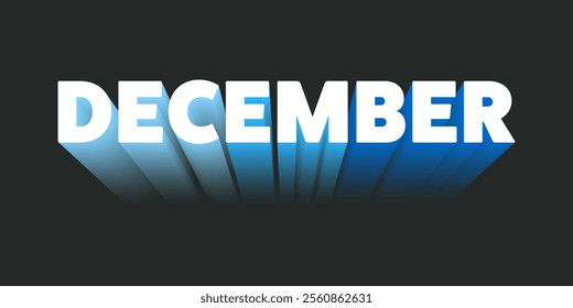 Big Bold Dark 3D December Typography or Banner Design with Gradient Effect. Colors : White, Blue
