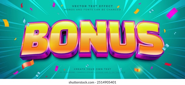 Gran efecto de texto de bonificación sobre fondo abstracto, estilo gráfico de Vector de jackpot de promoción de descuento