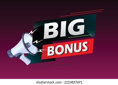 Gran bono concepto de palabra ilustración vectorial con estilo megáfono y 3d, página de inicio, plantilla, ui, web, aplicación móvil, afiche, banner, volante, fondo, tarjeta de regalo, cupón, etiqueta, fondo de pantalla