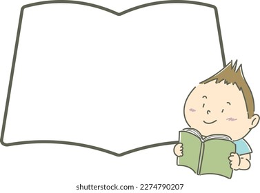 A big book frame and a boy reading a book