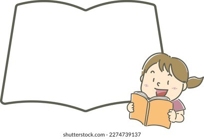 A big book frame and a girl reading a book