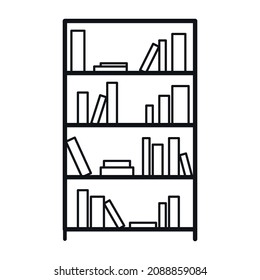Big bookshelf simple line vector icon.