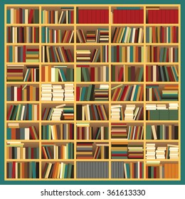 Big Bookshelf. Vector Illustration of a Big Untidy Colorful Bookshelf