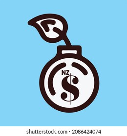 big boom or logo isolated sign symbol with New Zealand Dollar Currency Icon. New Zealand business, payment and finance element. Can be used for web, mobile, infographic and print.