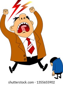 Big boss angry businessman was asleep during work. Cartoon Vector Illustration
