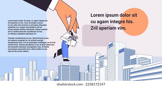 mano de gran jefe sostiene a una mujer de negocios despedida con cosas de crisis de desempleo empleados sin trabajo reducción de empleo