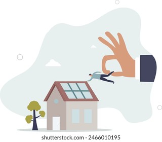 la mano del gran jefe que tira al empleado de casa de vuelta al trabajo en la Ilustración vectorial office.flat.
