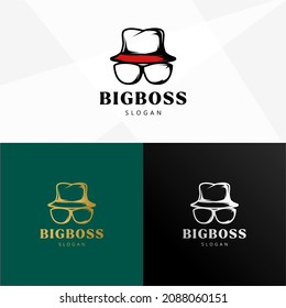big boss logo, identical hat and glasses vector elements