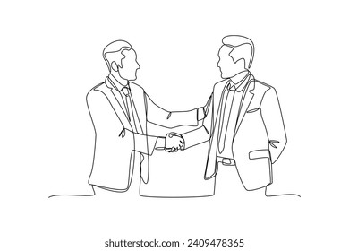 Big boss make a deal with partner for new project. Business minimalist concept. Simple continuous line.