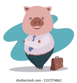 Big boss pig businessman of business Cartoon character. Vector hand drawn illustration