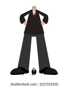 Big boss and small subordinate. Huge businessman and little worker. great chief Vector illustration