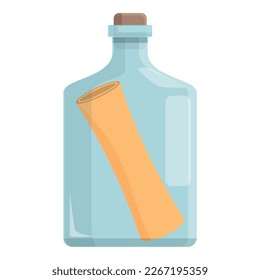 Big bottle icon cartoon vector. Sea message. Water paper