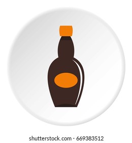 Big bottle icon in flat circle isolated on white vector illustration for web