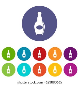 Big bottle icons set in circle isolated flat vector illustration