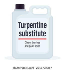 Big bottle of turpentine substitute isolated on white background vector illustration.