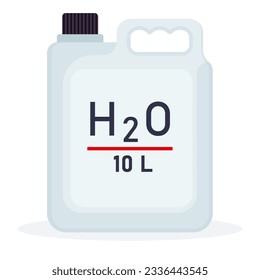 Botella grande de agua con fórmula química aislada en la ilustración del vector de fondo blanco