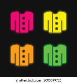 Big Botton Jacket four color glowing neon vector icon