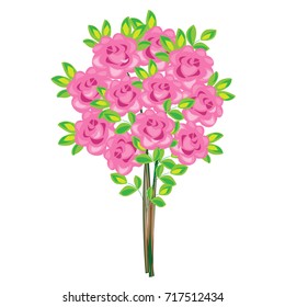 A big bouquet of wonderful pink roses! A romantic gift to a loved one. Will create a great mood. Color picture. Vector illustration.