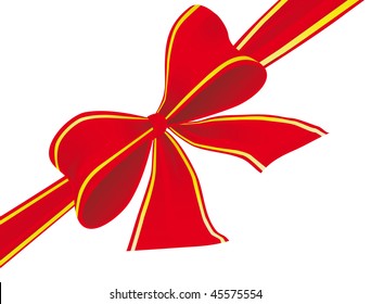 Big bow of red ribbon. Vector illustration