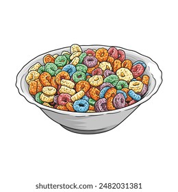 Big bowl of colorful cereal is ready to be served for a complete and balanced breakfast