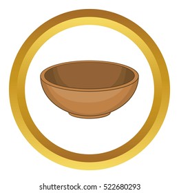 Big bowl vector icon in golden circle, cartoon style isolated on white background