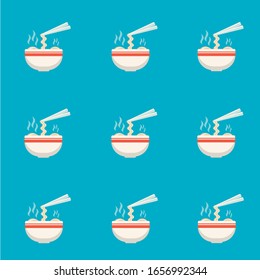 A big bowls with soup and noodles. Vector stock illustration.