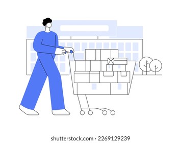 Big box store abstract concept vector illustration. Superstore, big box discounter, large area store, shopping center, retail park, general merchandise, specialized megastore abstract metaphor.