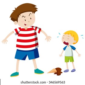 Big boy bullying smaller boy illustration