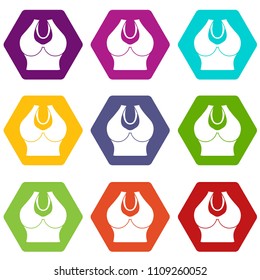 Big bra icons 9 set coloful isolated on white for web