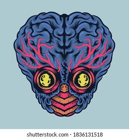 Big Brain Classic Alien Head Vector Illustration