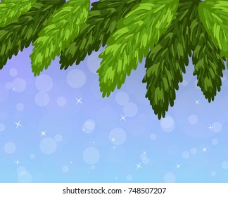 big branch Christmas tree flat blue background
