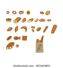 big bread set vector cartoon