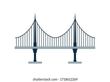 Big bridge across the ocean. Flat style illustration. Vector