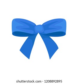Big bright blue bow. Holiday symbol. Beautiful decor for gift box. Flat vector element for promo flyer or coupon