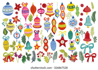 Big and Bright Christmas retro set of cute elements.
