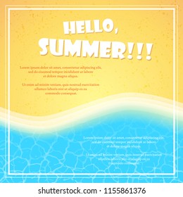Big bright color summer sunglasses on sand with palms and summer sale discount text