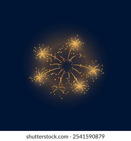 Big, bright, fireworks explosion. Golden shining sparks on the dark night sky. Festive salute, confetti. Ideal for celebrating the holidays or New Year. Vector illustration isolated on blue background