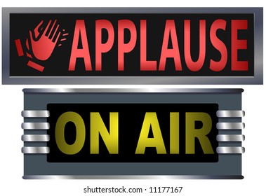 Big Bright ON AIR And APPLAUSE Signs For Your Theater, Broadcasting Studio, Website, Banner Ad, And Music Needs.