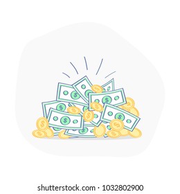 Big bright pile of money. Victory, success, fortune, reward, championship, achievement, award concept, wealth, abundance, financial success, prize vector illustration icon.