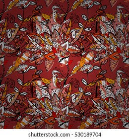 Big bright red and orange flowers seamless pattern with empty background. Vector.