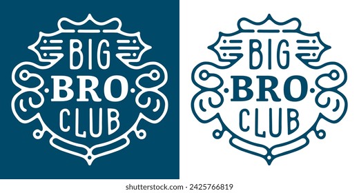 Big bro club lettering badge. Brothers cool sibling quotes birthday gifts. Retro vintage blue aesthetic. Printable text vector for oldest eldest teenager baby boy announcement shirt design clothing.