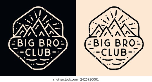 Big bro club lettering badge logo. Brothers sibling quotes birthday gifts. Retro vintage aesthetic. Printable text vector for older oldest eldest teenager baby boy announcement shirt design clothing.