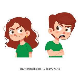 Big Brother Fighting with His Sister Vector Cartoon Illustration. Kids having a conflict not talking with each other.