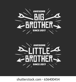 Big brother little brother typography print. Lettering t-shirt design for kid clothes. Vector vintage illustration.