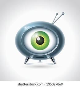 Big Brother Is Watching You. Retro TV On White Background. Vector Character Design.