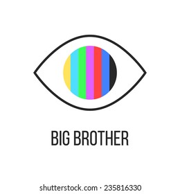 big brother is watching you from TV. concept of see hacking, unauthorized access, influence on the consciousness of society. isolated on white background. trendy modern logo design vector illustration